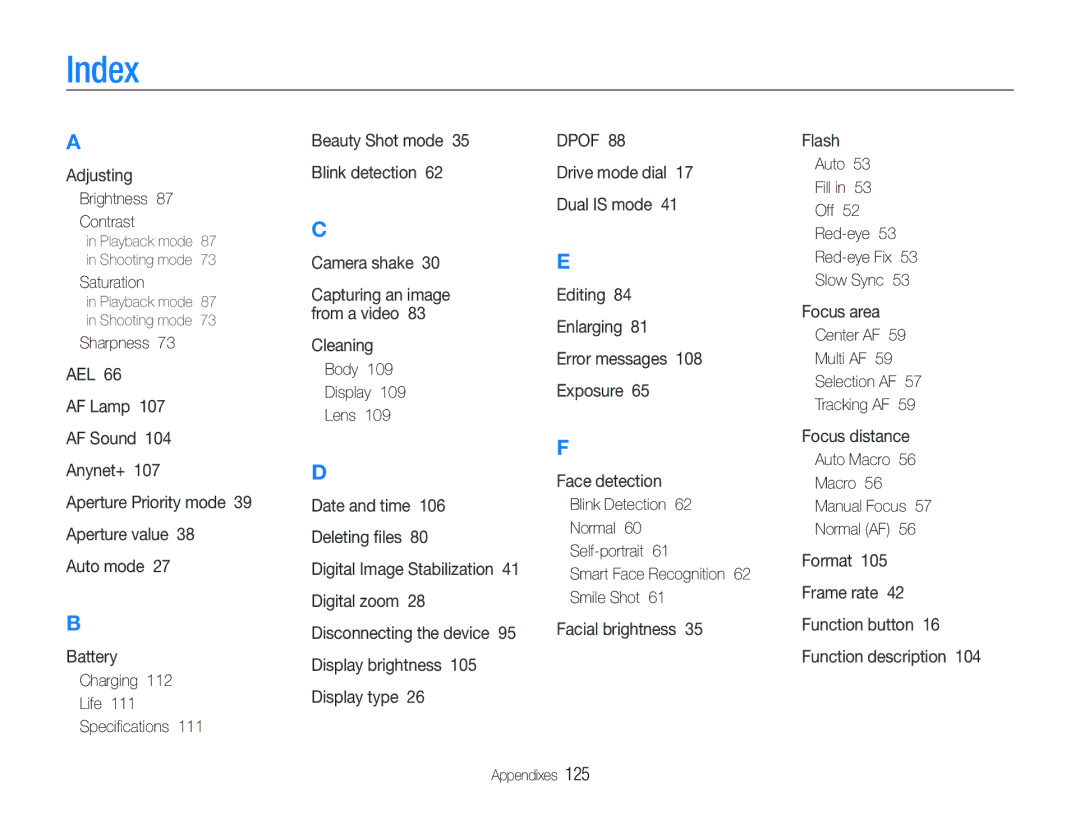 Samsung EX1 user manual Index 