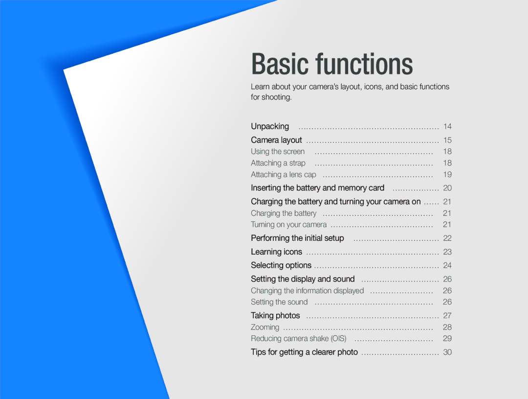 Samsung EX1 user manual Performing the initial setup ……………………………, Setting the display and sound ………………………… 