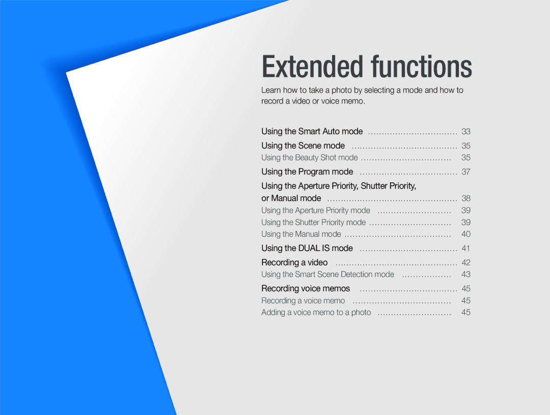 Samsung EX1 user manual Extended functions 