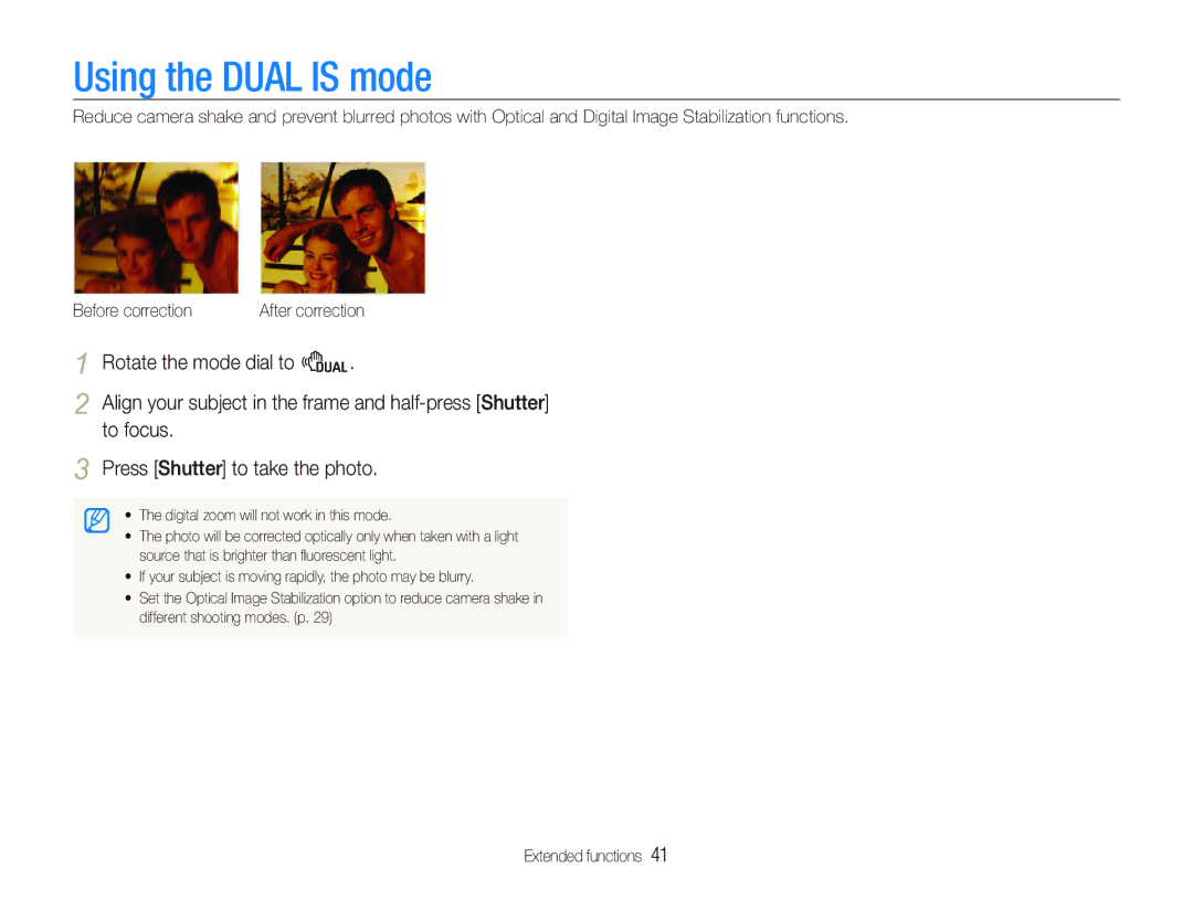 Samsung EX1 user manual Using the Dual is mode 