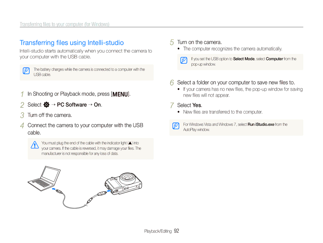 Samsung EX1 user manual Transferring ﬁles using Intelli-studio, Transferring ﬁles to your computer for Windows 