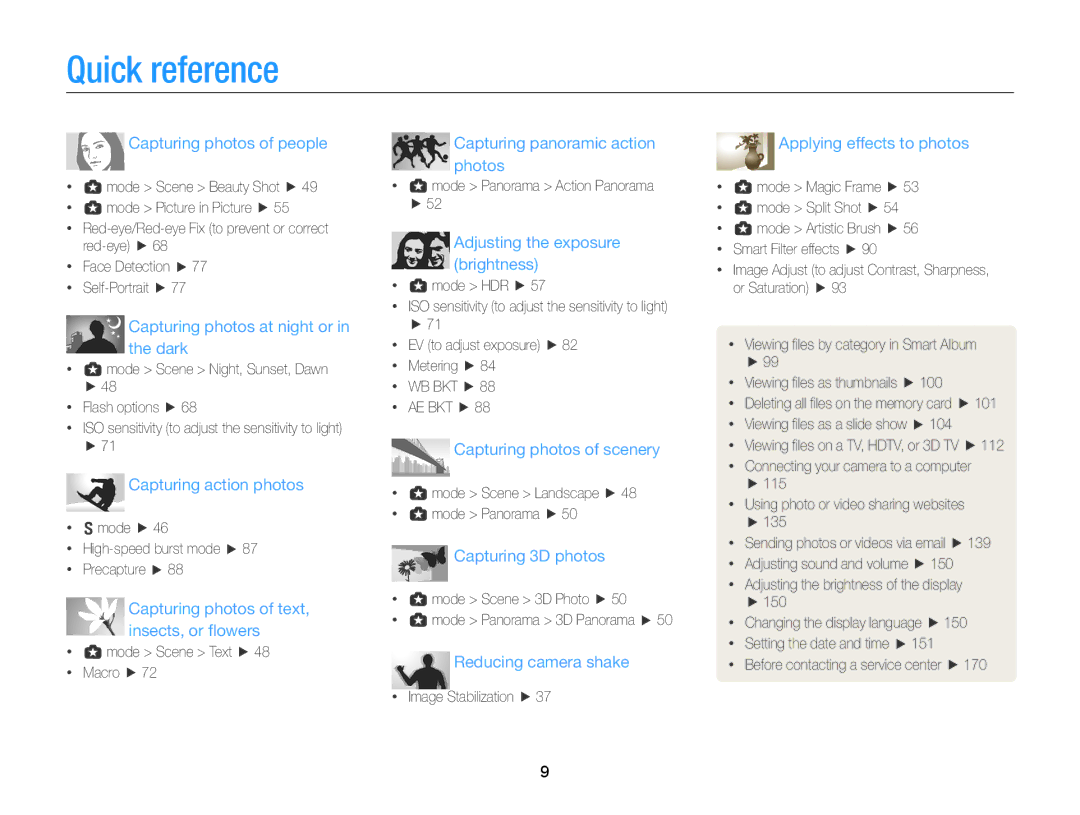 Samsung EC-EX2FZZBPBUS appendix Quick reference, Capturing photos of people 