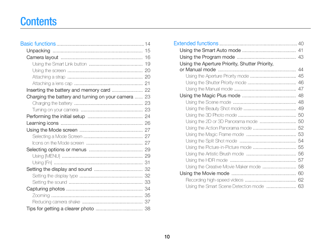 Samsung EC-EX2FZZBPBUS appendix Contents 