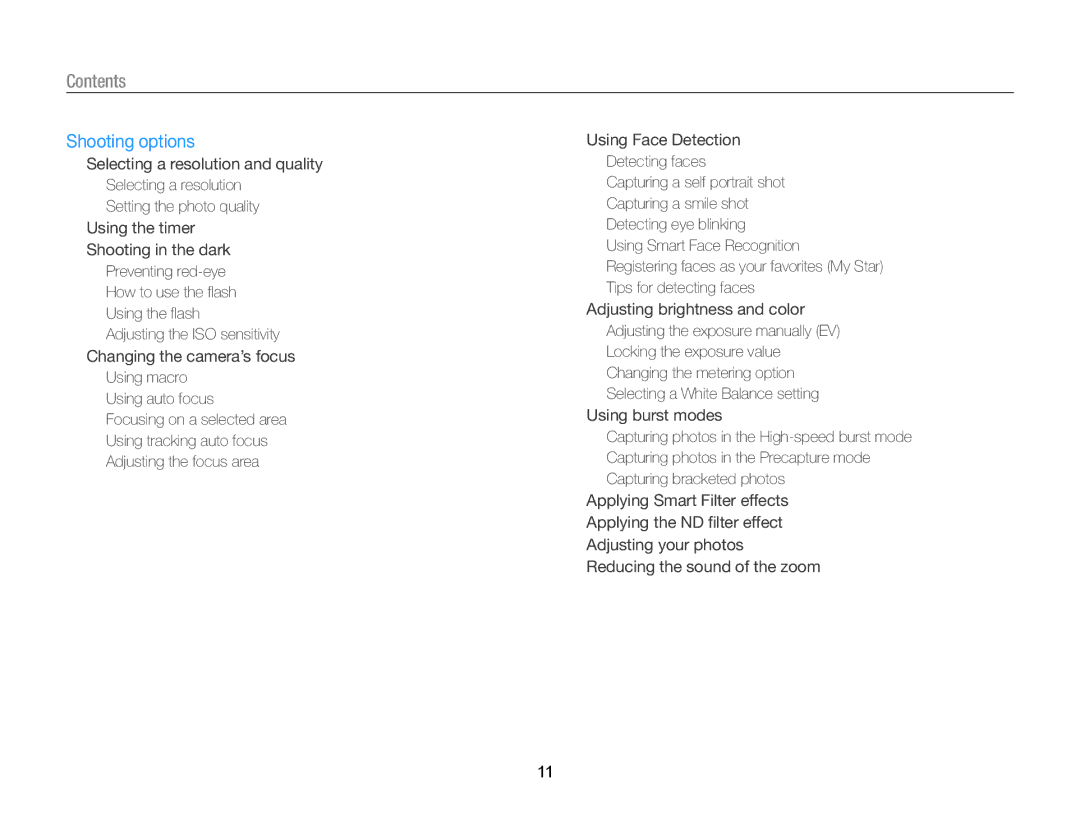 Samsung EC-EX2FZZBPBUS appendix Contents 