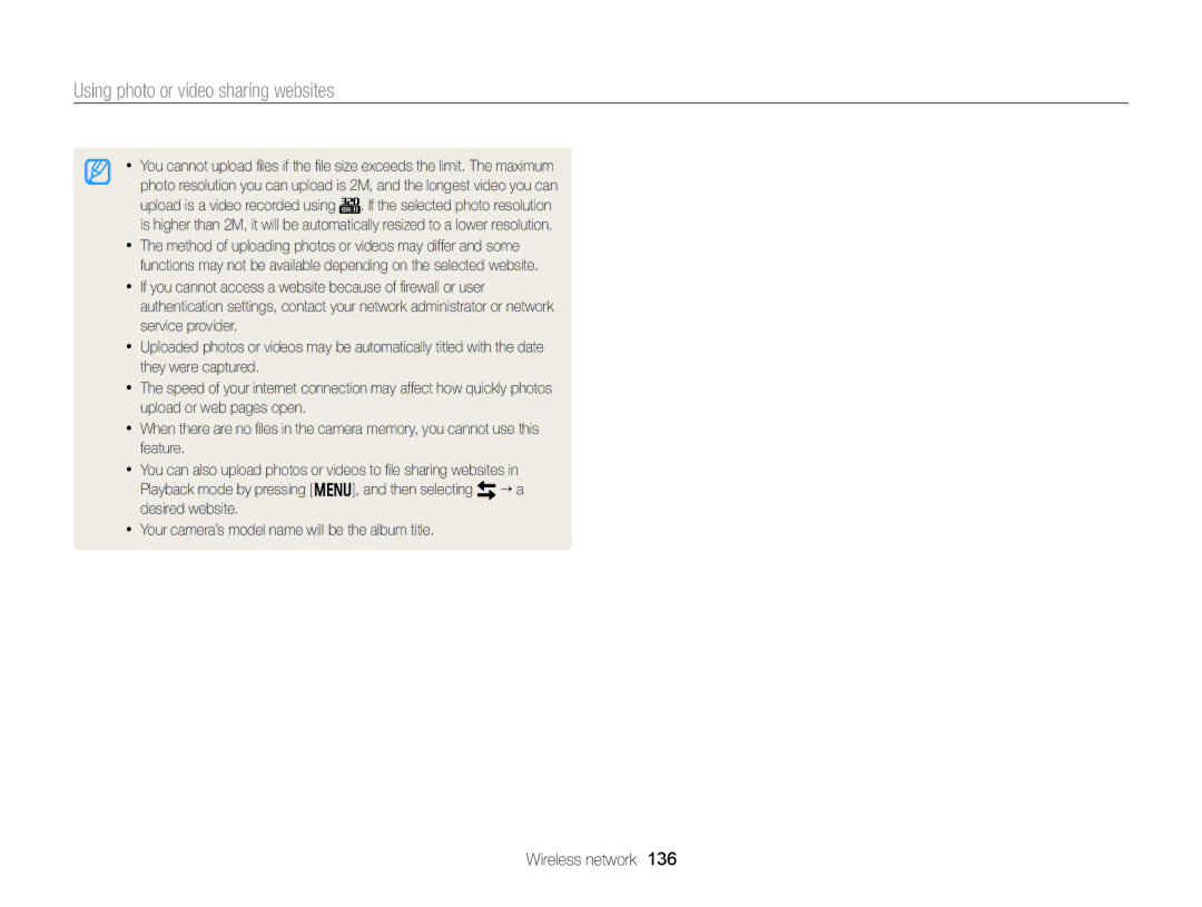 Samsung EC-EX2FZZBPBUS appendix Using photo or video sharing websites 