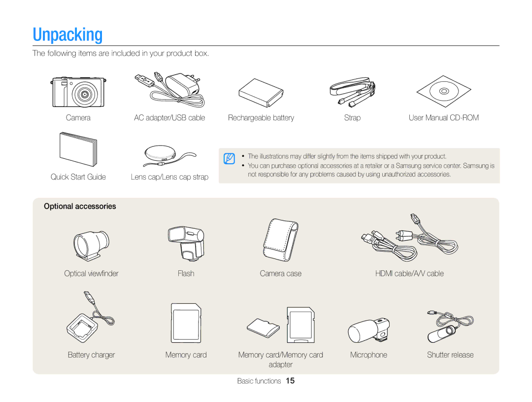 Samsung EC-EX2FZZBPBUS appendix Unpacking 