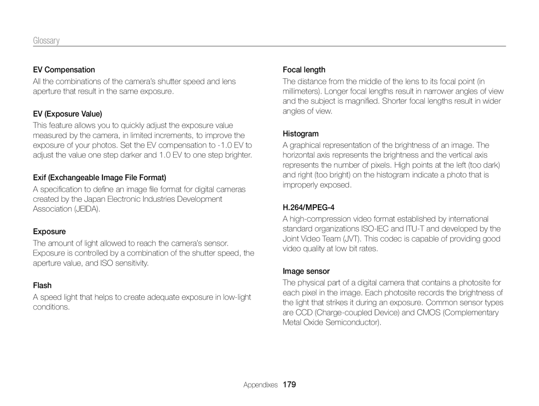 Samsung EC-EX2FZZBPBUS appendix Glossary 