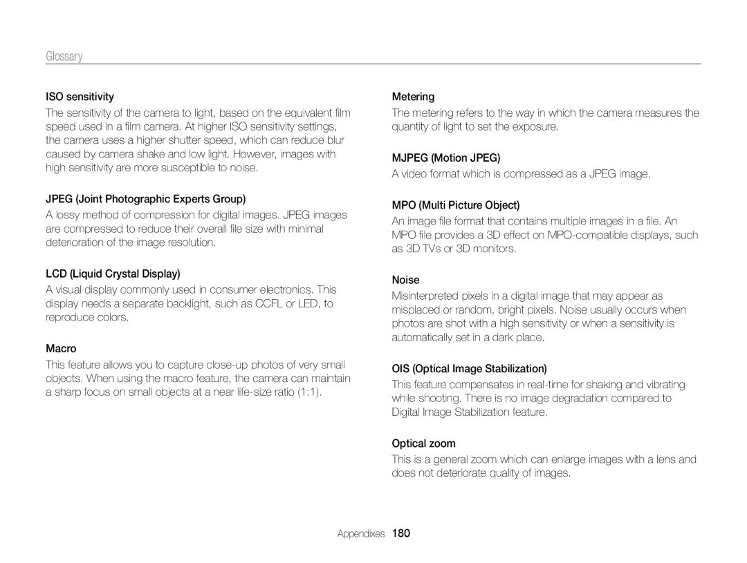 Samsung EC-EX2FZZBPBUS appendix ISO sensitivity 