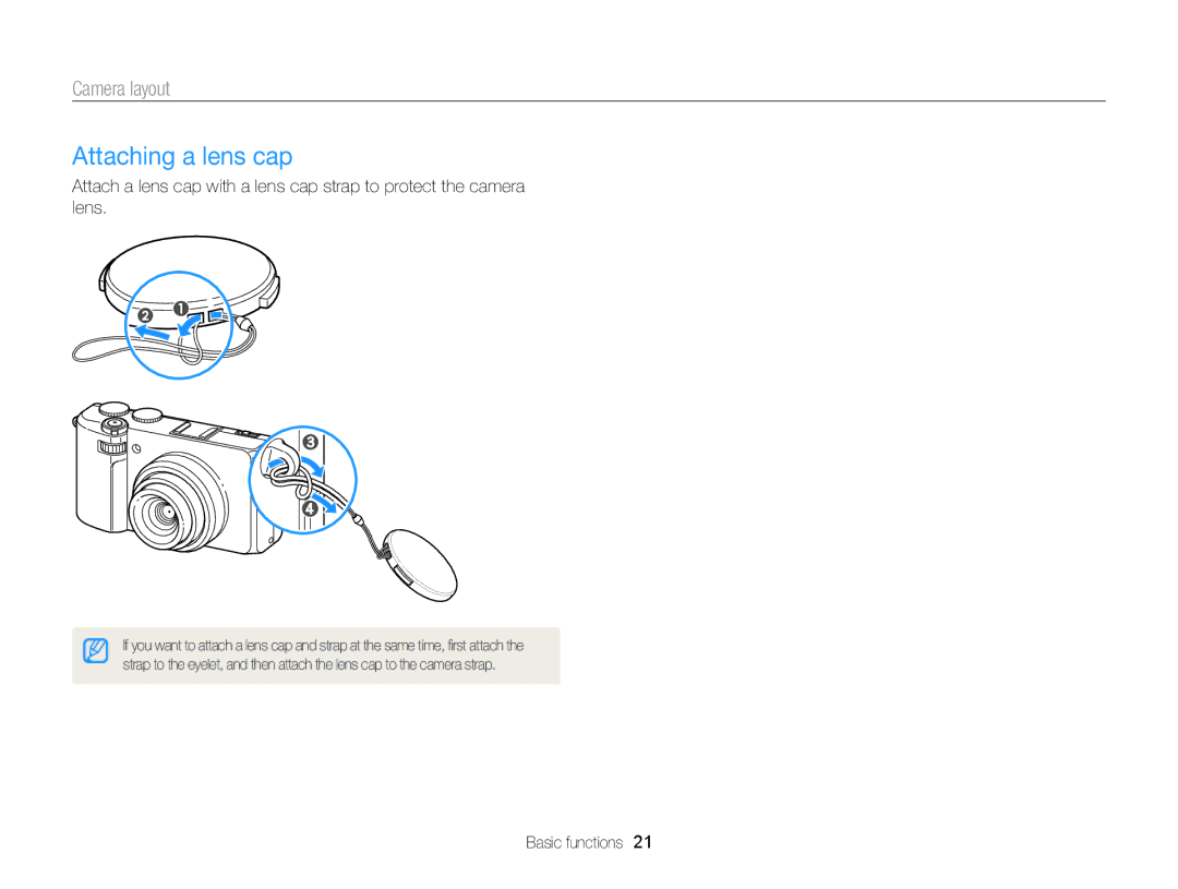 Samsung EC-EX2FZZBPBUS appendix Attaching a lens cap 