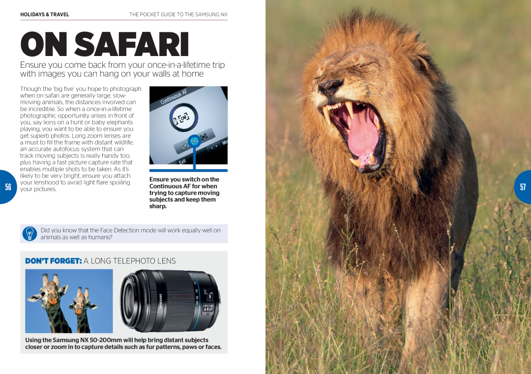 Samsung Digital Camera, EXS30NB manual On Safari, DON’T Forget a Long Telephoto Lens 