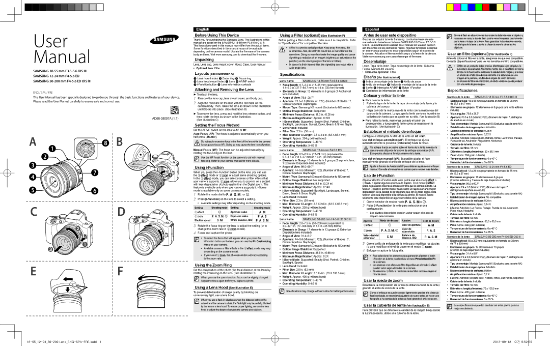 Samsung EXT50200IBUS specifications Before Using This Device Unpacking, Attaching and Removing the Lens, Using i-Function 