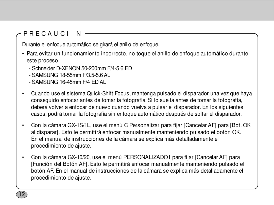 Samsung EZ-DLENS001, EZ-DLENS012/E1 manual Durante el enfoque automático se girará el anillo de enfoque 