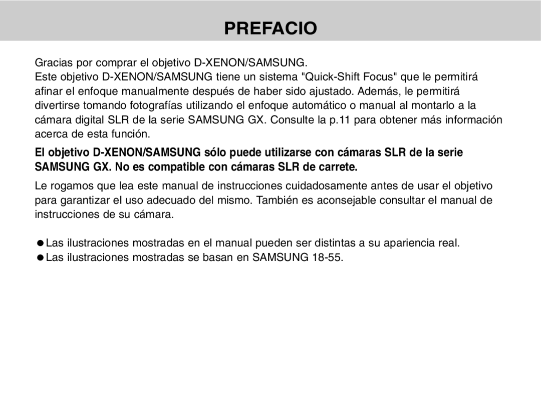 Samsung EZ-DLENS001, EZ-DLENS012/E1 manual Prefacio 