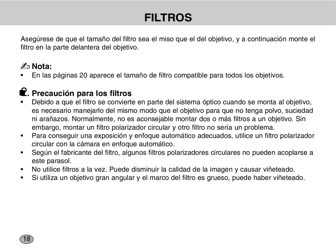 Samsung EZ-DLENS001, EZ-DLENS012/E1 manual Filtros, Precaución para los filtros 