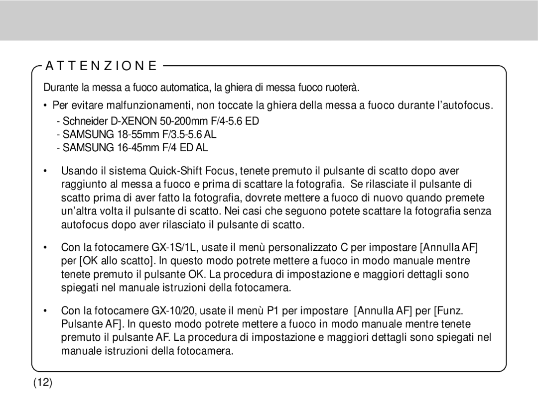 Samsung EZ-DLENS025/IT, EZ-DLENS026/IT manual Attenzione 