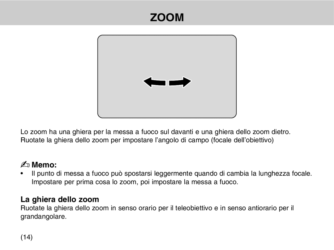 Samsung EZ-DLENS025/IT, EZ-DLENS026/IT manual Zoom, La ghiera dello zoom 