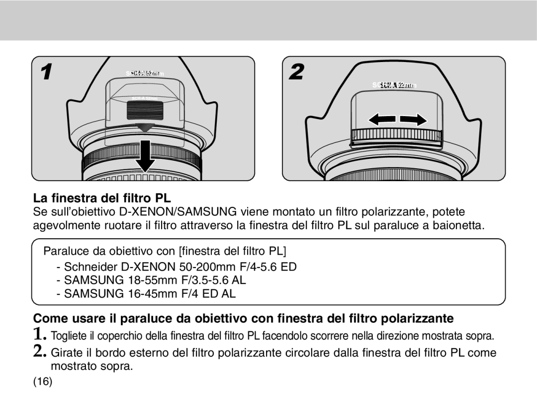 Samsung EZ-DLENS025/IT, EZ-DLENS026/IT manual La finestra del filtro PL 