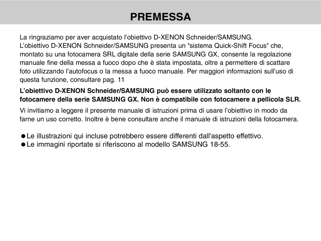 Samsung EZ-DLENS025/IT, EZ-DLENS026/IT manual Premessa 