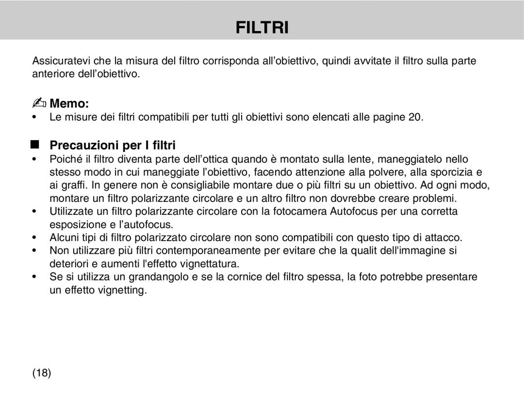 Samsung EZ-DLENS025/IT, EZ-DLENS026/IT manual Filtri, Precauzioni per I filtri 