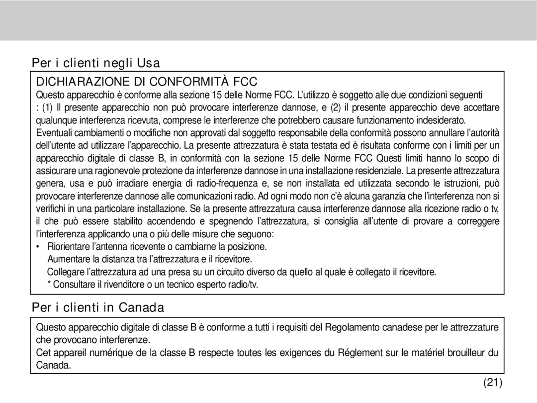 Samsung EZ-DLENS026/IT, EZ-DLENS025/IT manual Per i clienti negli Usa, Per i clienti in Canada 