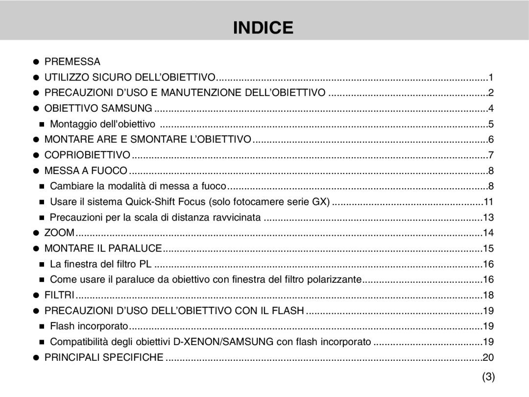 Samsung EZ-DLENS026/IT, EZ-DLENS025/IT manual Indice, Premessa 