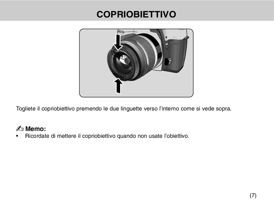 Samsung EZ-DLENS026/IT, EZ-DLENS025/IT manual Copriobiettivo 