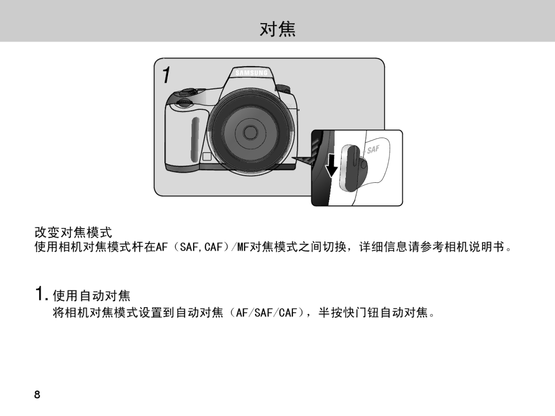 Samsung EZ-DLENS026/IT manual 改变对焦模式, 使用自动对焦 