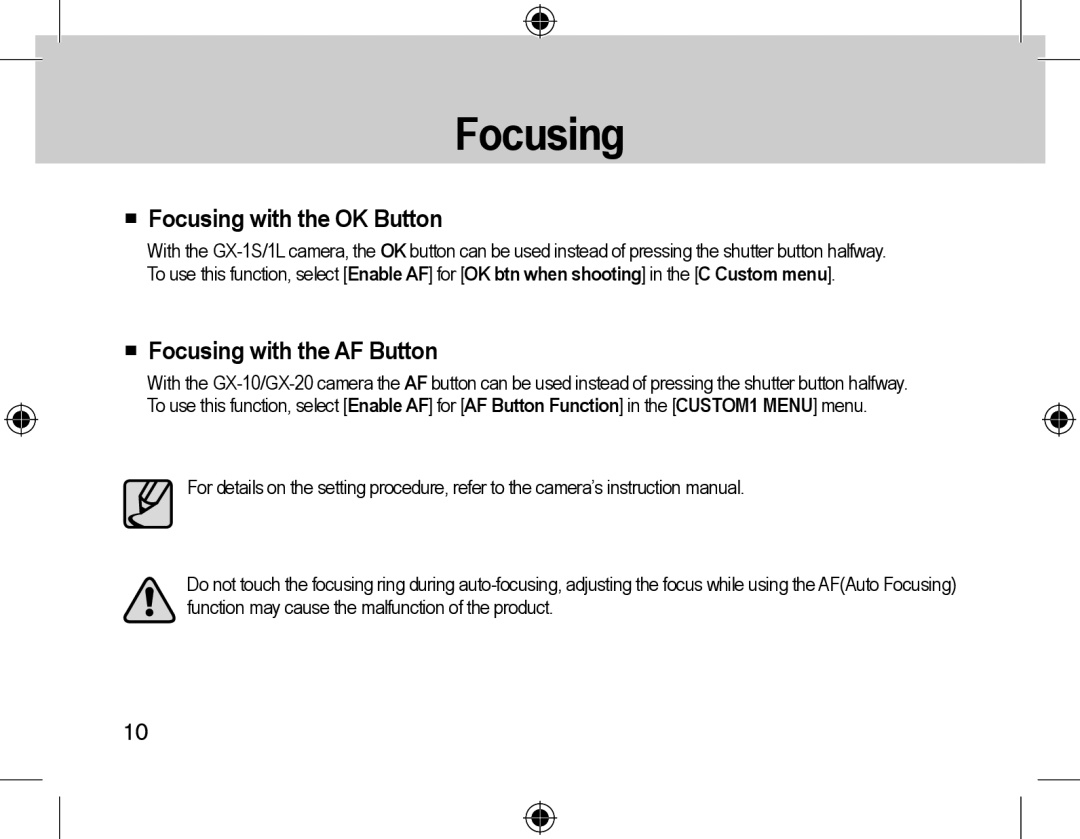 Samsung EZ-DLENS039/E1 manual  Focusing with the OK Button 