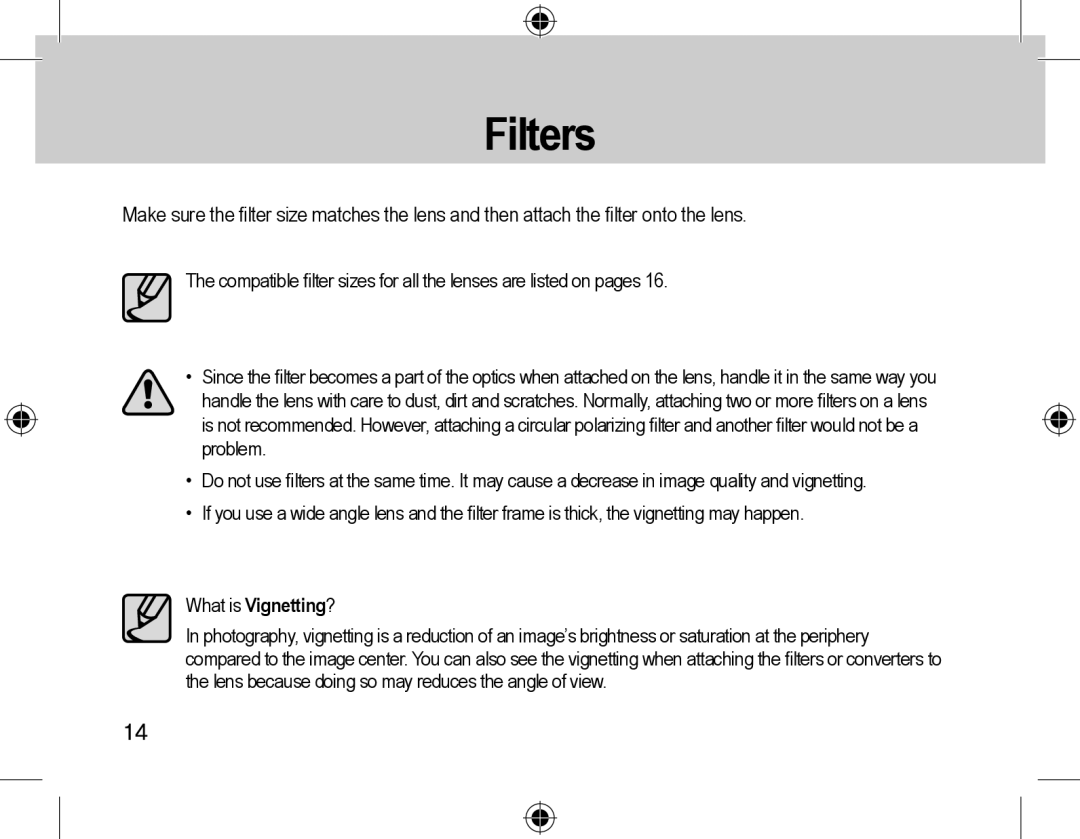 Samsung EZ-DLENS039/E1 manual Filters, What is Vignetting? 