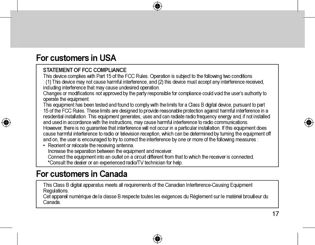 Samsung EZ-DLENS039/E1 manual For customers in USA, For customers in Canada 