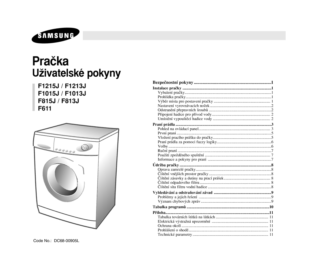 Samsung F1015JGW/YLU manual Praãka, Bezpeãnostní pokyny 