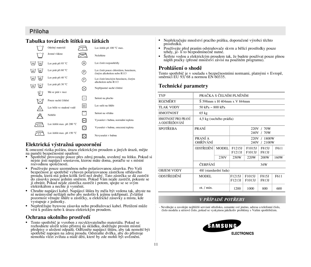 Samsung F1015JGW/YLU manual Pﬁíloha 