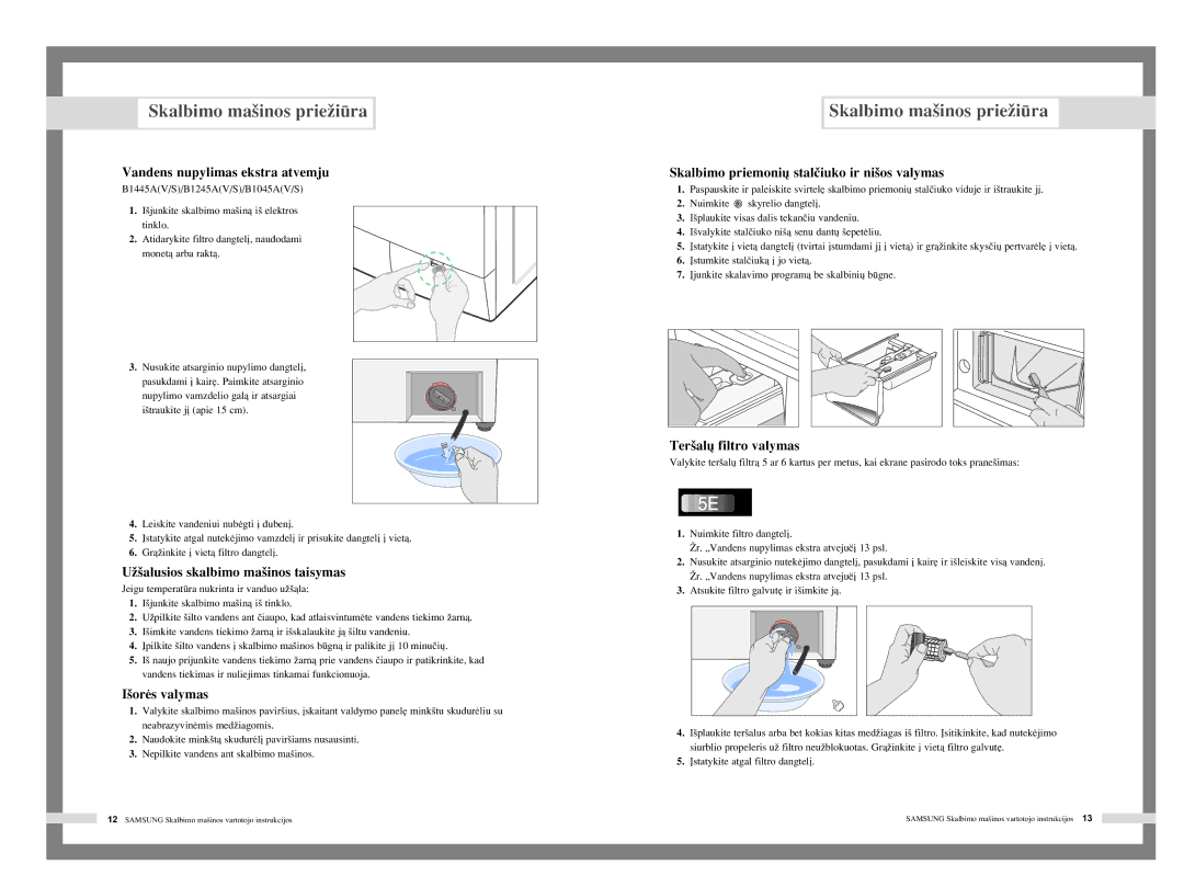 Samsung F1045AGW/YLW, R1045AGW/YLW, F1245AVGW/YLR, F1245AVGW/YLW, F1045AGW/YLR manual Skalbimo ma‰inos prieÏira 