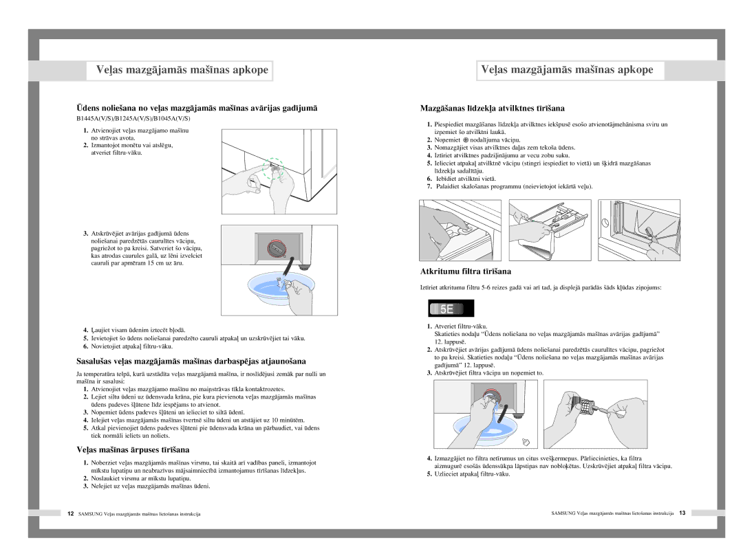 Samsung F1245AVGW/YLR manual Veas mazgÇjamÇs ma‰¥nas apkope, Sasalu‰as veas mazgÇjamÇs ma‰¥nas darbaspïjas atjauno‰ana 