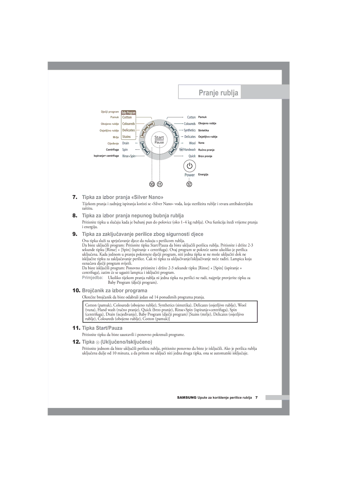 Samsung B1445A, F1245A, R1245A manual Tipka za izbor pranja «Silver Nano», Energiju 