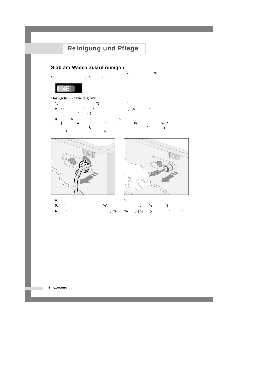 Samsung B1445A, F1245A, R1245A manual Sieb am Wasserzulauf reinigen, Dazu gehen Sie wie folgt vor 