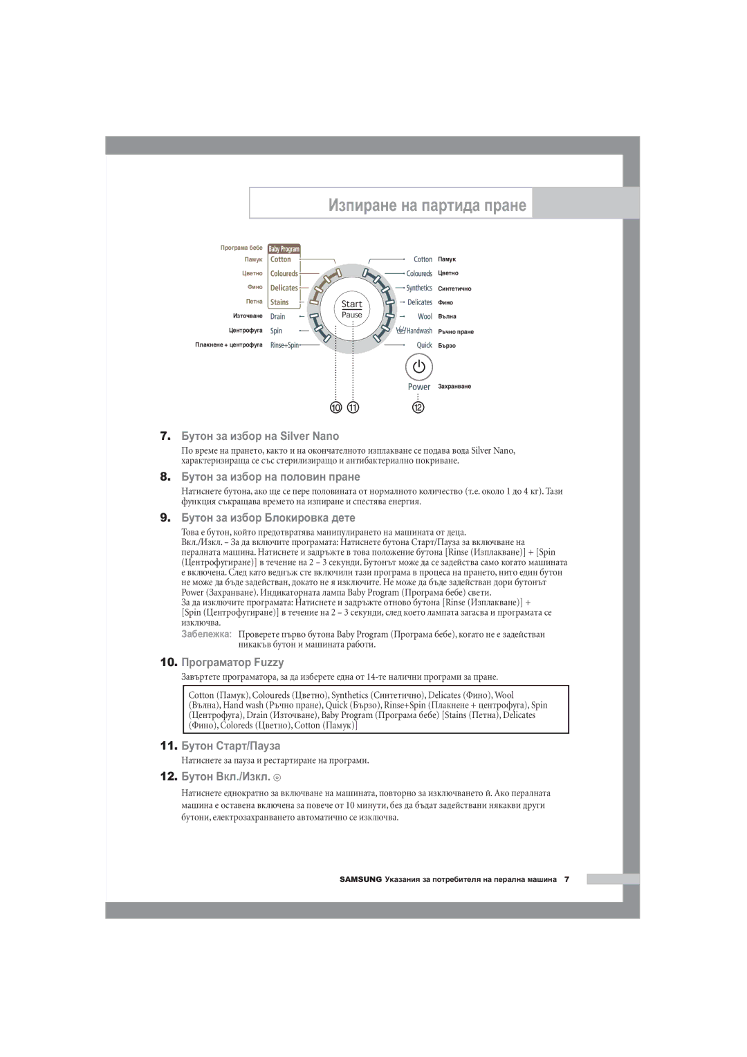 Samsung B1445A, F1245A, R1245A manual Изпиране на партида пране, Натиснете за пауза и рестартиране на програми 