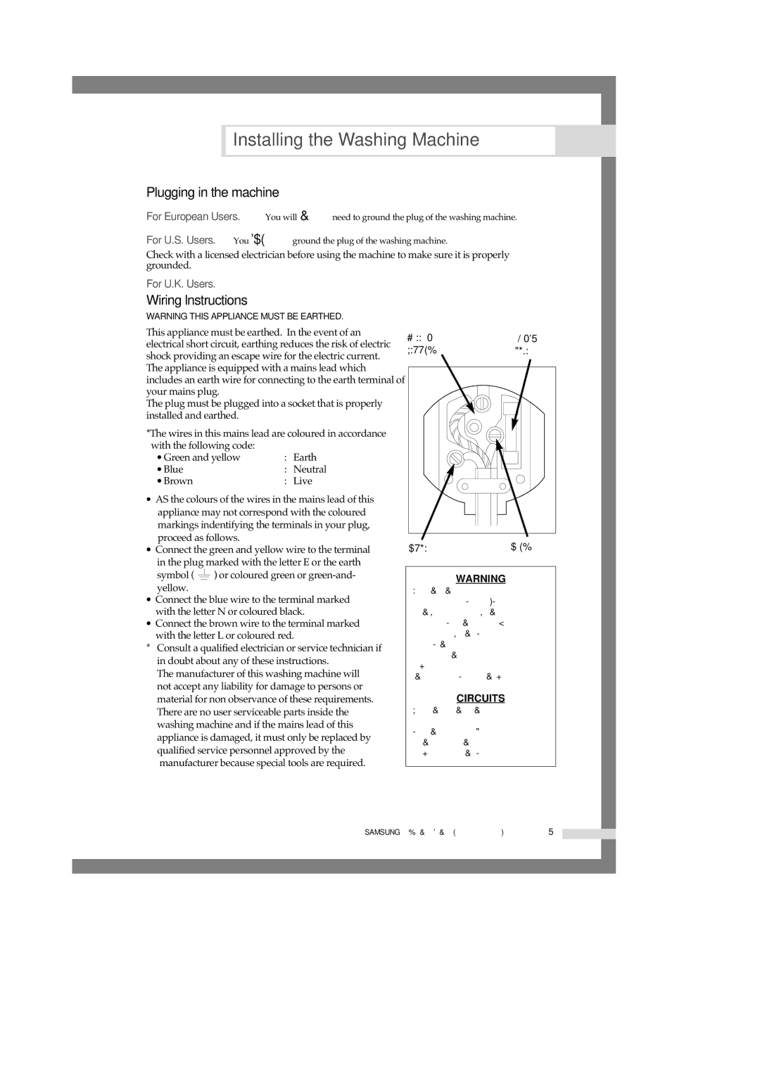 Samsung R1245A, F1245A, B1445A manual Plugging in the machine, Wiring lnstructions 