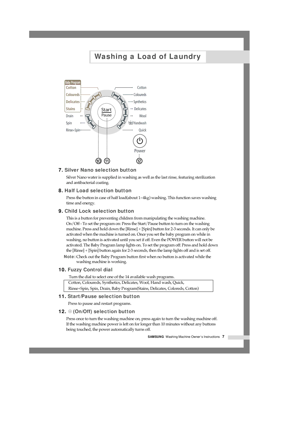 Samsung F1245A, R1245A, B1445A manual Start/Pause selection button 