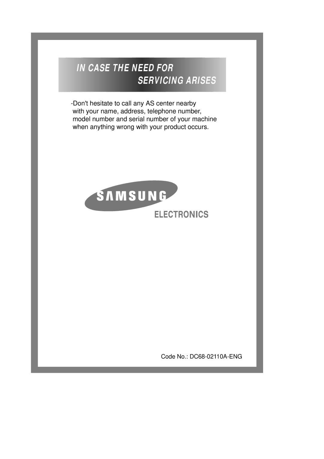 Samsung B1245(V/S), F1245(V/S), F1045(V/S), B1445(V/S), B1045(V/S) manual Case the Need for Servicing Arises 