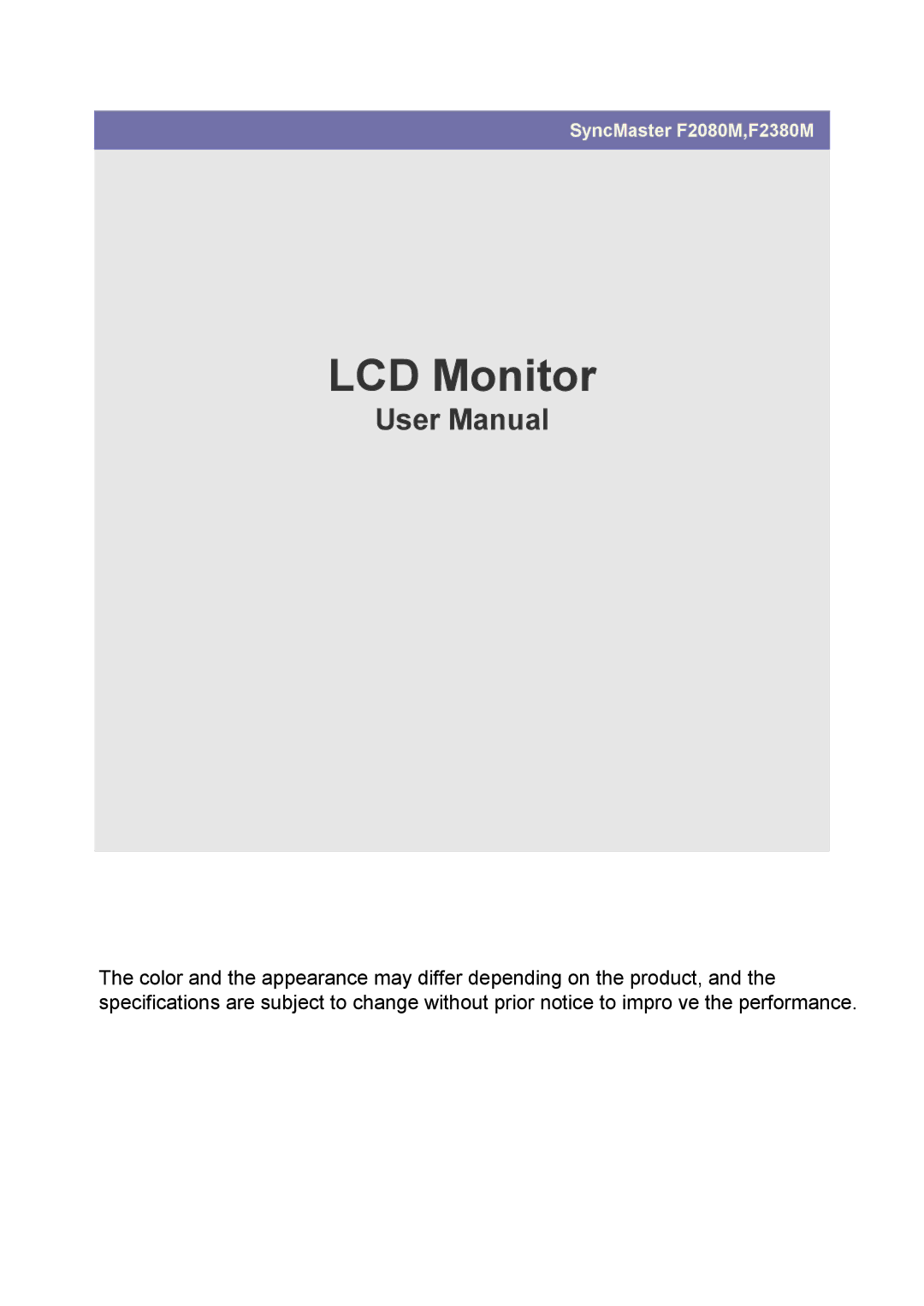 Samsung F2080M, F2380M user manual LCD Monitor 