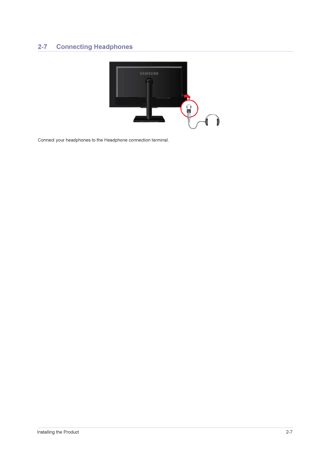 Samsung F2080M, F2380M user manual Connecting Headphones 