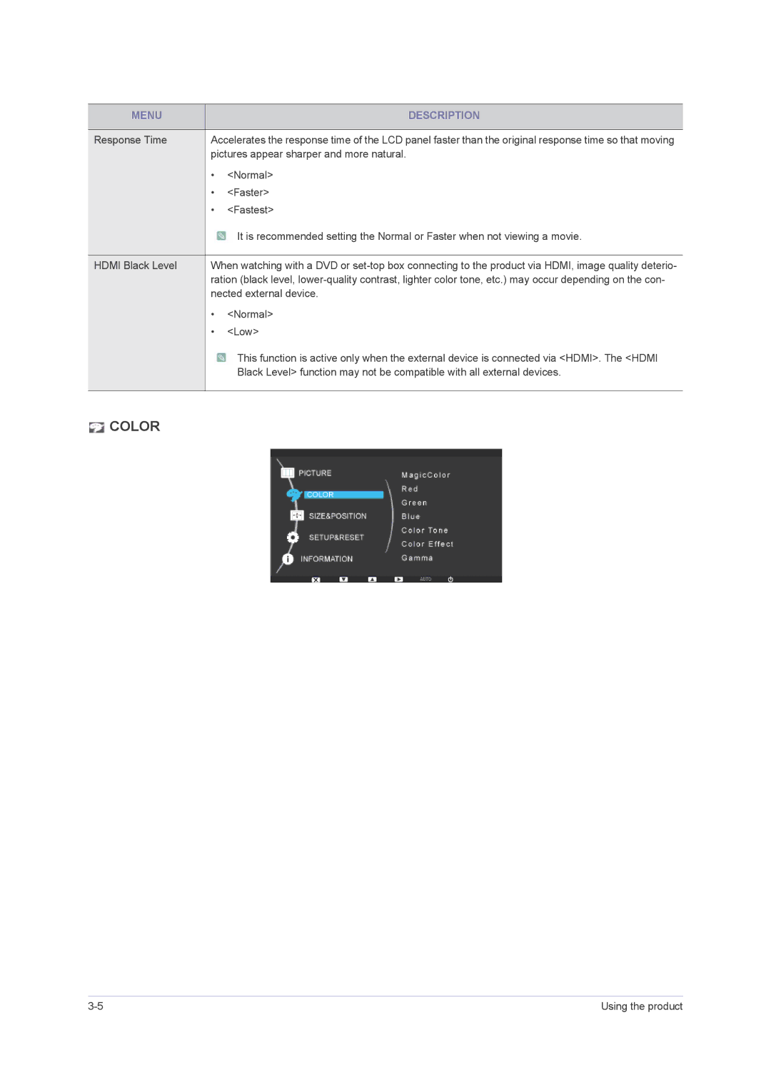 Samsung F2380M, F2080M user manual Color 