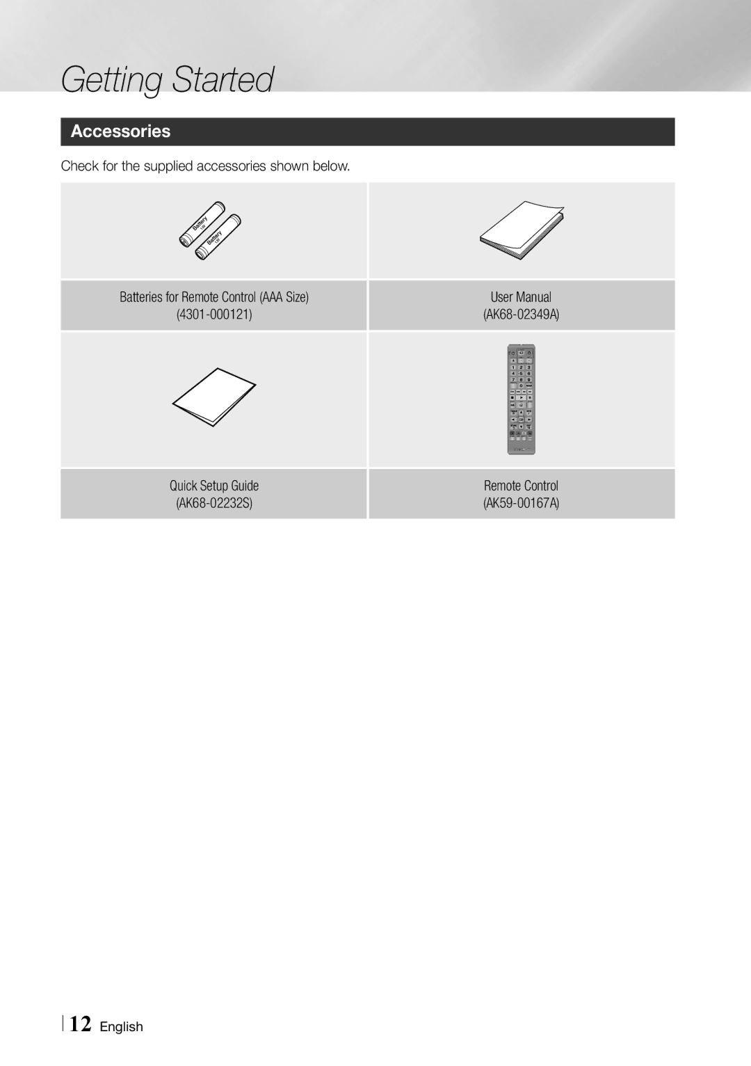 Samsung BDF7500 user manual Accessories, Check for the supplied accessories shown below 