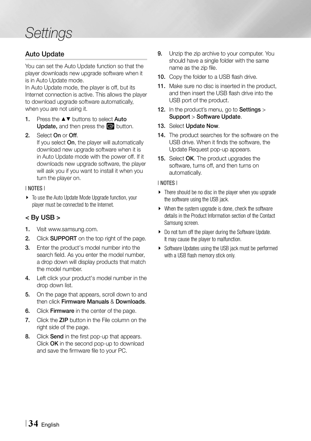 Samsung BDF7500 user manual Auto Update, By USB 