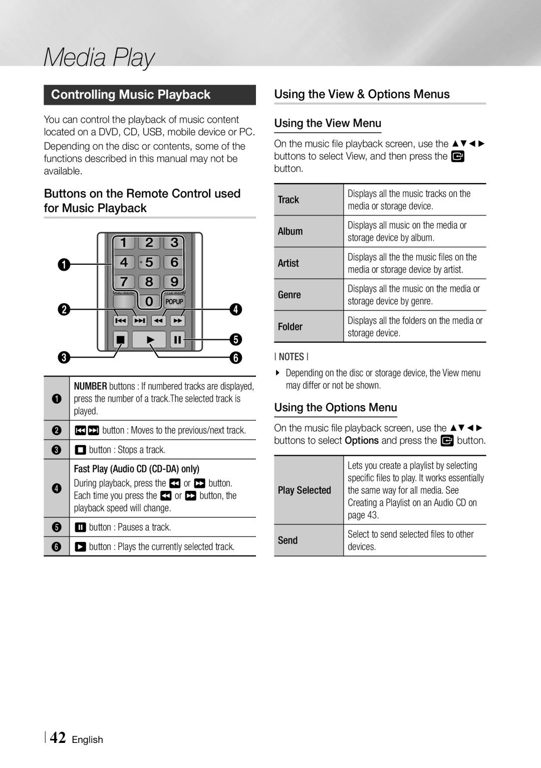 Samsung BDF7500 user manual Controlling Music Playback, Buttons on the Remote Control used, For Music Playback 