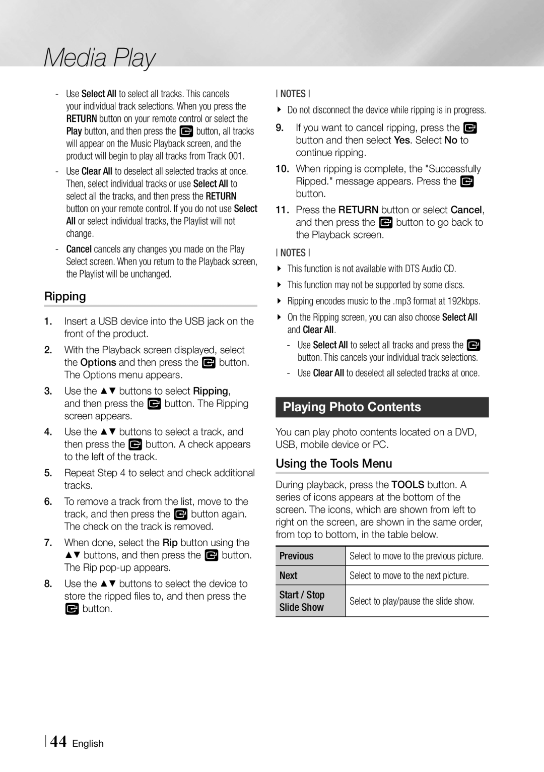 Samsung BDF7500 user manual Playing Photo Contents 