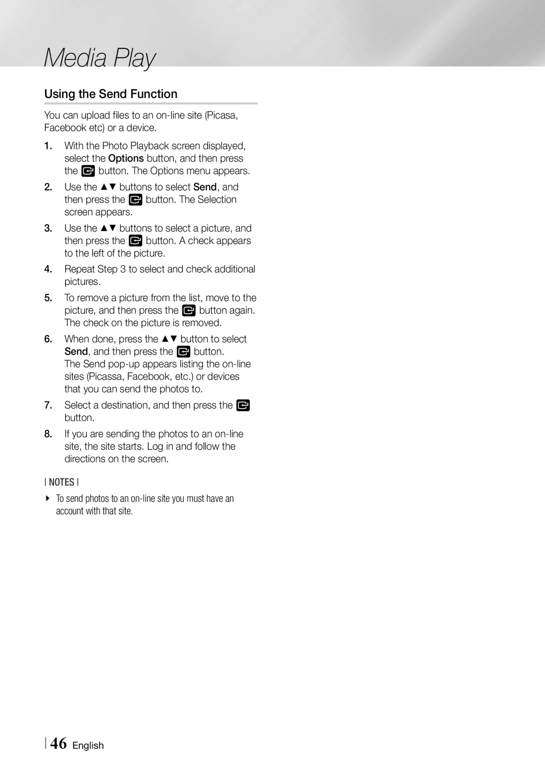 Samsung BDF7500 user manual Using the Send Function 