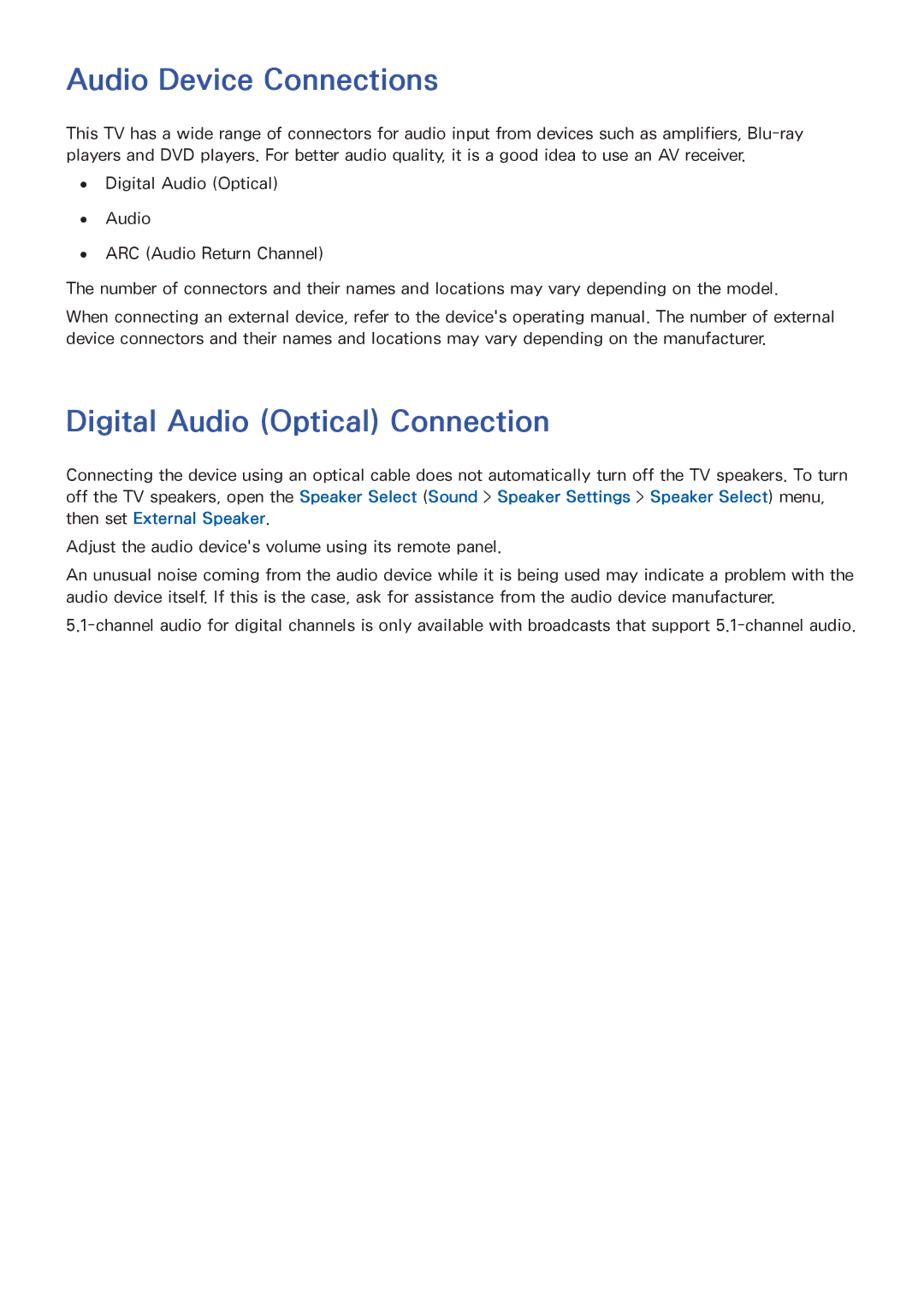 Samsung UN60F7500AFXZA, PN64F8500, PN51F8500, PN60F8500 manual Audio Device Connections, Digital Audio Optical Connection 