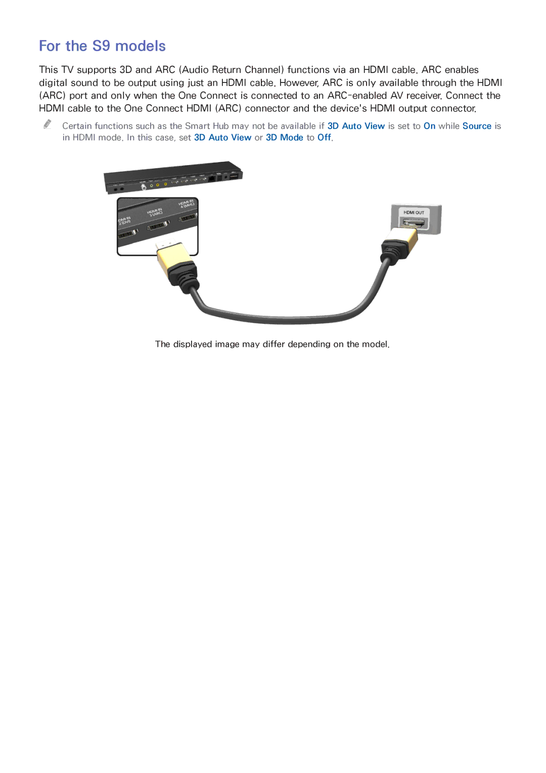 Samsung UN60F7500AFXZA, PN64F8500, PN51F8500, PN60F8500 manual For the S9 models 